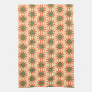 Linge De Cuisine Motif floral rétro orange et vert