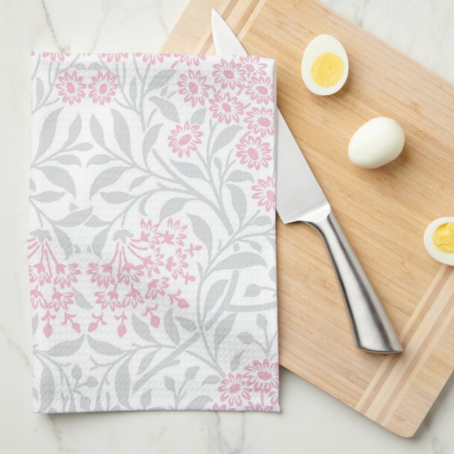 Linge De Cuisine Motif floral rose gris de damassé (Quart Plié)