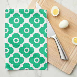 Linge De Cuisine Motif floral simple vert et blanc rétro