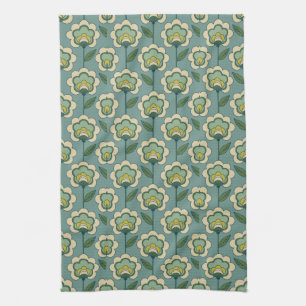 Linge De Cuisine Motif floral turquoise et jaune