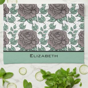 Linge De Cuisine motif floral vert grande fleur personnalisée