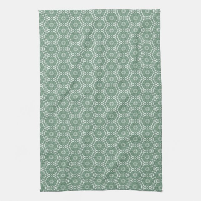 Linge De Cuisine Motif Floral Vert Mint (Vertical)