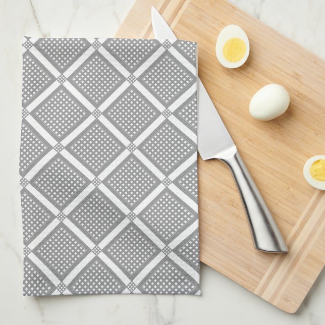 Linge De Cuisine Motif géométrique à carreaux gris et blanc (Quart Plié)