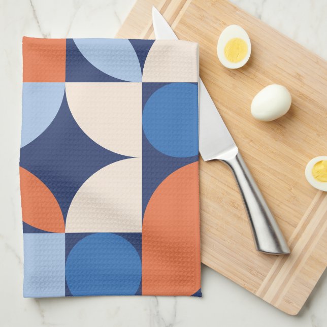 Linge De Cuisine Motif géométrique Abstrait bleu orange (Quart Plié)