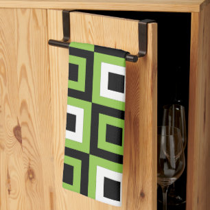 Linge De Cuisine Motif géométrique Carré noir vert