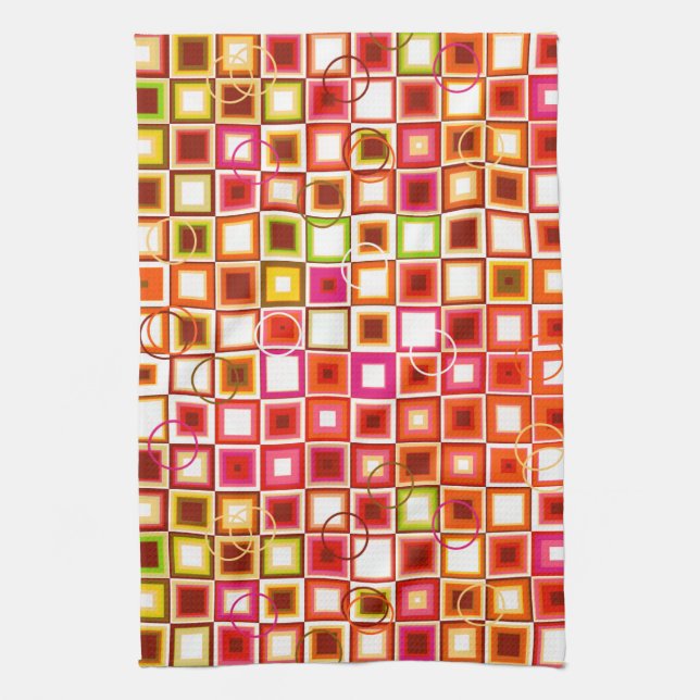 Linge De Cuisine Motif géométrique carré rétro vibrant (Vertical)