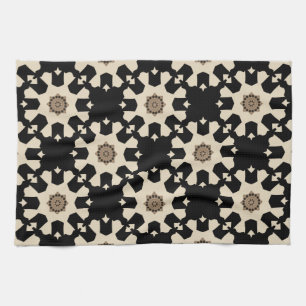 Linge De Cuisine Motif géométrique décoratif noir et beige