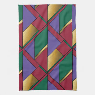 Linge De Cuisine Motif géométrique Gold violet vert rouge