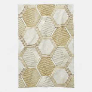 Linge De Cuisine Motif Géométrique Hexagone Or Élégant - Marbre 2
