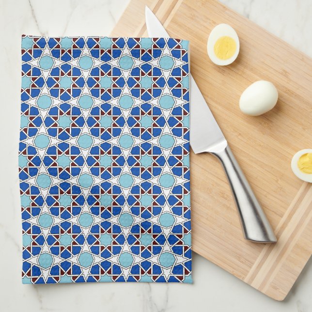 Linge De Cuisine Motif géométrique marocain bleu islamique (Quart Plié)