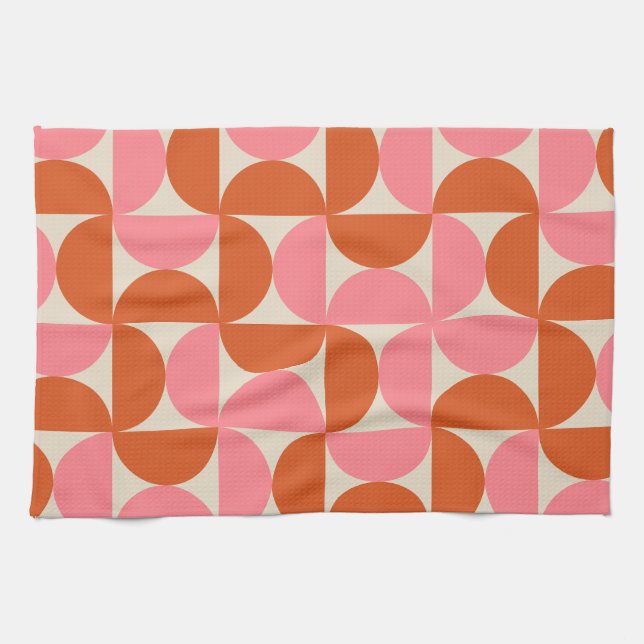 Linge De Cuisine Motif géométrique moderne du milieu du siècle rose (Horizontal)