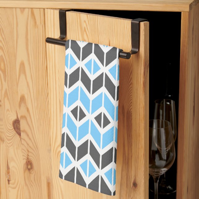 Linge De Cuisine Motif géométrique moderne Sky Blue Grey Herringbon (Pliage en tiers)