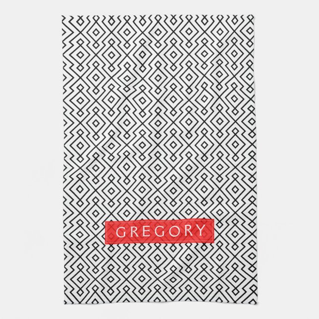 Linge De Cuisine Motif géométrique monographique blanc et noir (Vertical)