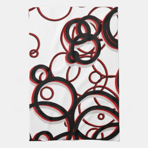 Linge De Cuisine Motif géométrique noir et rouge blanc