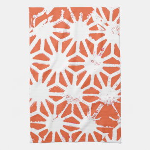 Linge De Cuisine Motif géométrique orange et blanc