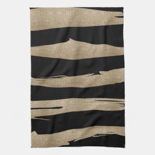 Linge De Cuisine motif géométrique preppy bandes noir et or