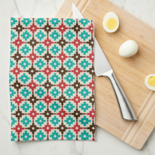 Linge De Cuisine Motif géométrique rétro sarcelle et orange