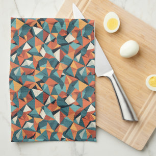 Linge De Cuisine Motif géométrique sarcelle et orange du milieu du