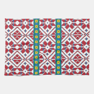 Linge De Cuisine Motif géométrique tribal rouge, bleu et blanc étoi