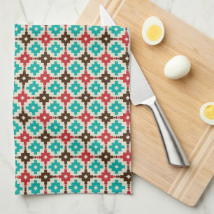 Linge De Cuisine Motif Géométrique Turquoise Et Orange Rétro