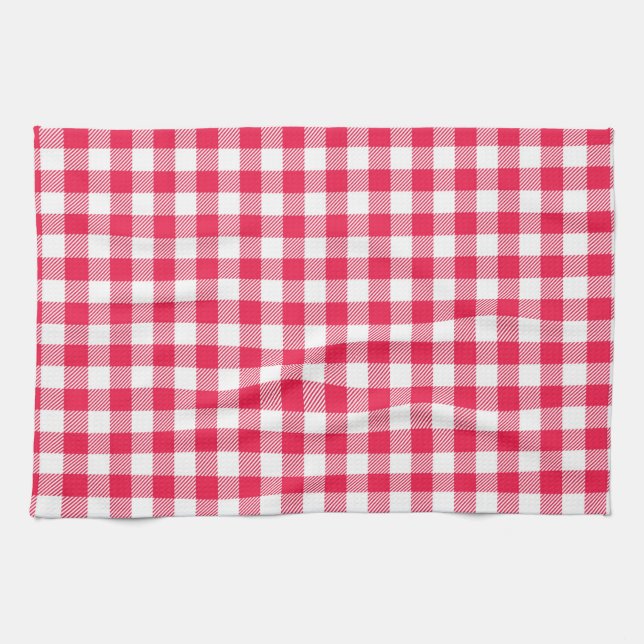 Linge De Cuisine Motif Gingham Rouge et Blanc Classique Rustique (Horizontal)