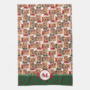 Linge De Cuisine Motif Golden Retriever Monogramme Chien de Noël
