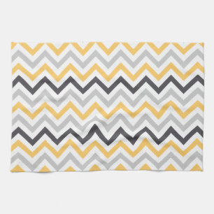 Linge De Cuisine Motif Gris et Jaune Chevron Stripes