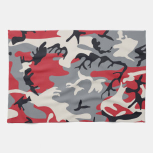 Linge De Cuisine Motif gris rouge de camouflage de Camo