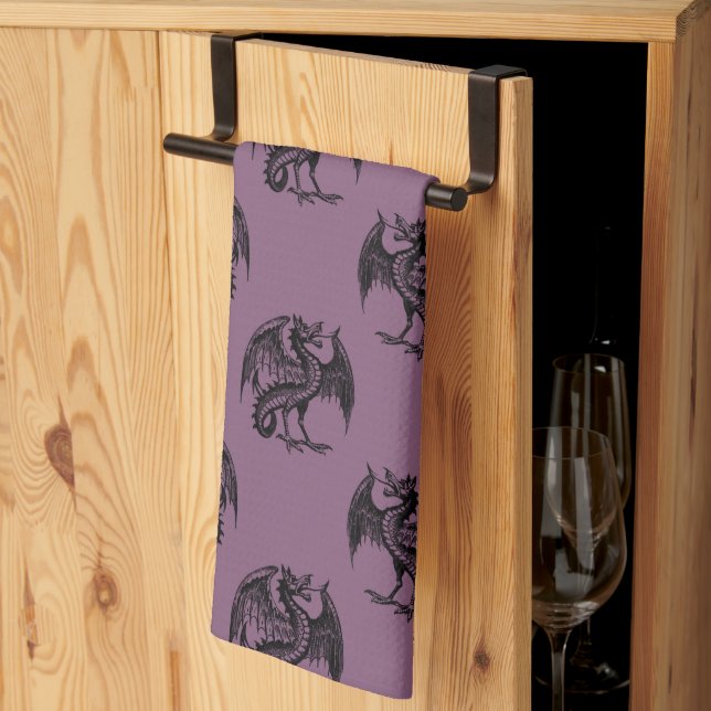 Linge De Cuisine Motif Halloween violet et noir Dragons (Pliage en tiers)