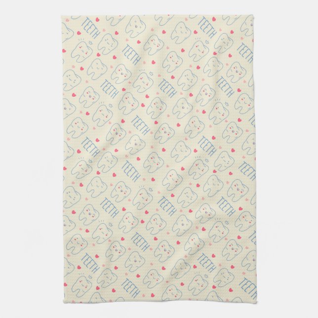 Linge De Cuisine Motif heureux en pastel de dents (Vertical)