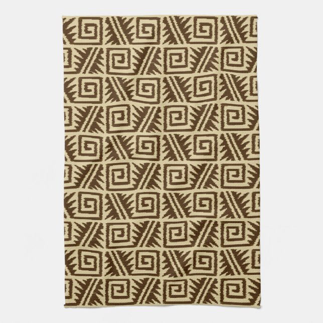 Linge De Cuisine Motif Ikat Aztec - Brown foncé et Tan (Vertical)