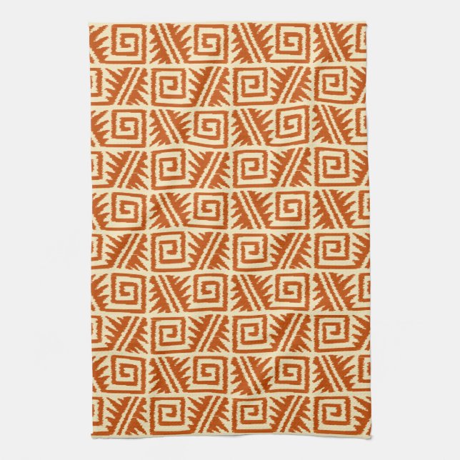 Linge De Cuisine Motif Ikat Aztec - Mandarin et orange clair (Vertical)