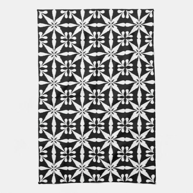 Linge De Cuisine Motif Ikat Star, noir et blanc (Vertical)