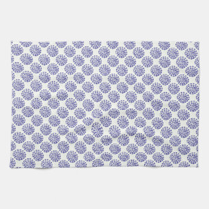Linge De Cuisine Motif indigo bleu foncé rayé sur blanc