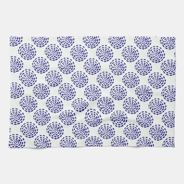 Linge De Cuisine Motif indigo bleu foncé rayé sur blanc (Horizontal)