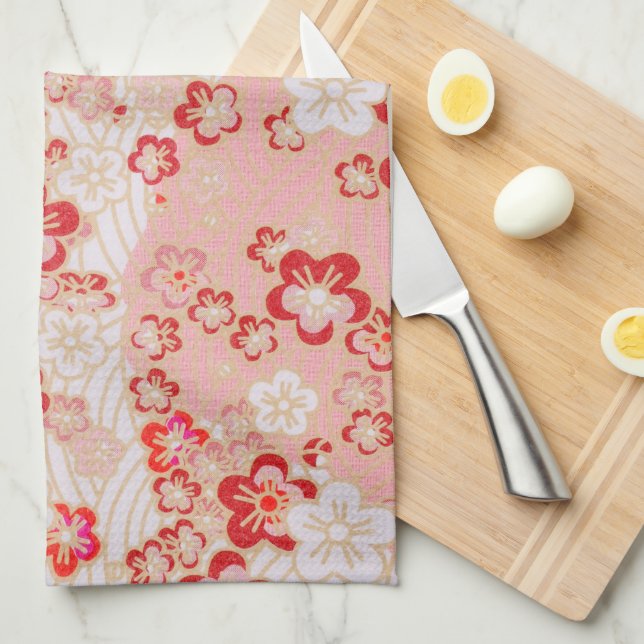 Linge De Cuisine Motif japonais Rose Sakura Blossom (Quart Plié)