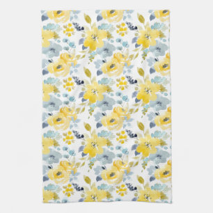 Linge De Cuisine Motif jaune et bleu d'aquarelle