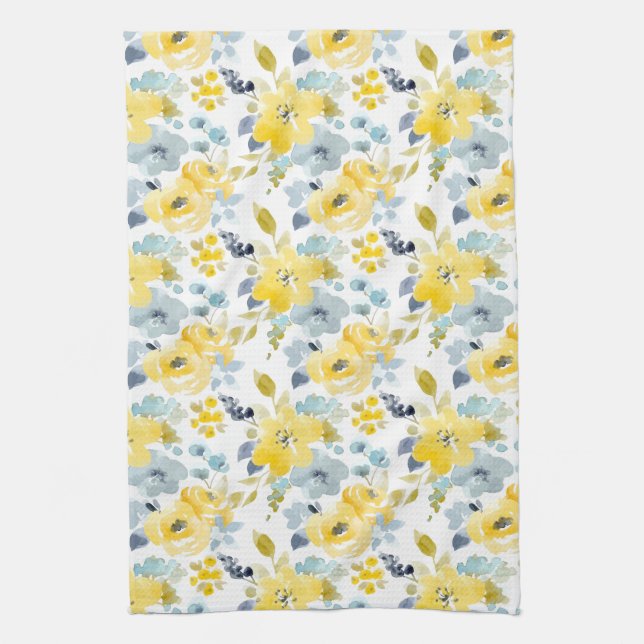 Linge De Cuisine Motif jaune et bleu d'aquarelle (Vertical)
