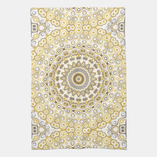 Linge De Cuisine Motif Mandala jaune or (Vertical)