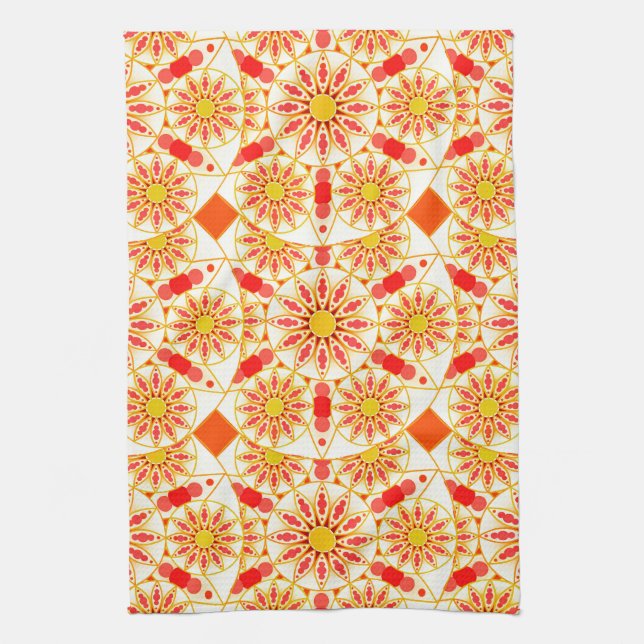 Linge De Cuisine Motif Mandala, Rouge brique, Rouille, Or (Vertical)