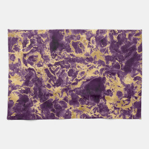 Linge De Cuisine Motif marbre moderne violet et or