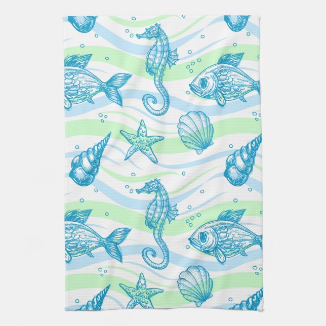 Linge De Cuisine Motif marin de croquis (Vertical)