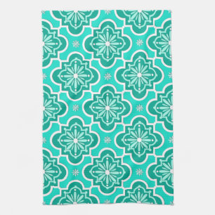 Linge De Cuisine Motif marocain en tuiles - Turquoise et Aqua