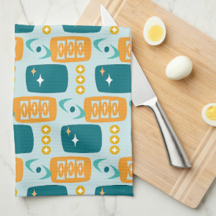 Linge De Cuisine Motif MCM de l'ère atomique en aqua, orange, sarce
