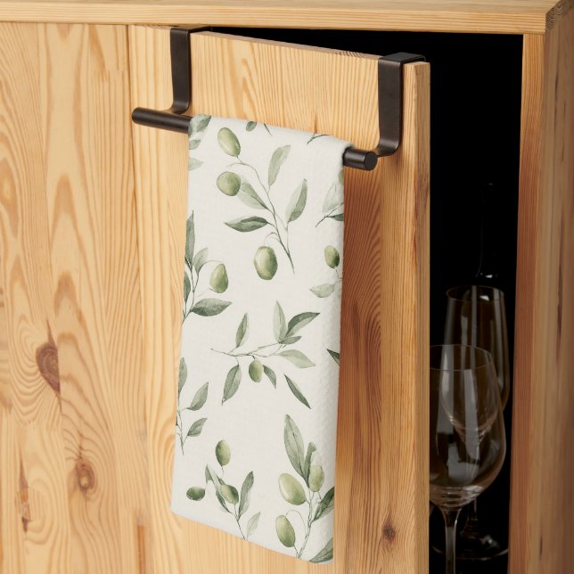 Linge De Cuisine Motif méditerranéen de la Branche d'Olivier rustiq (Pliage en tiers)