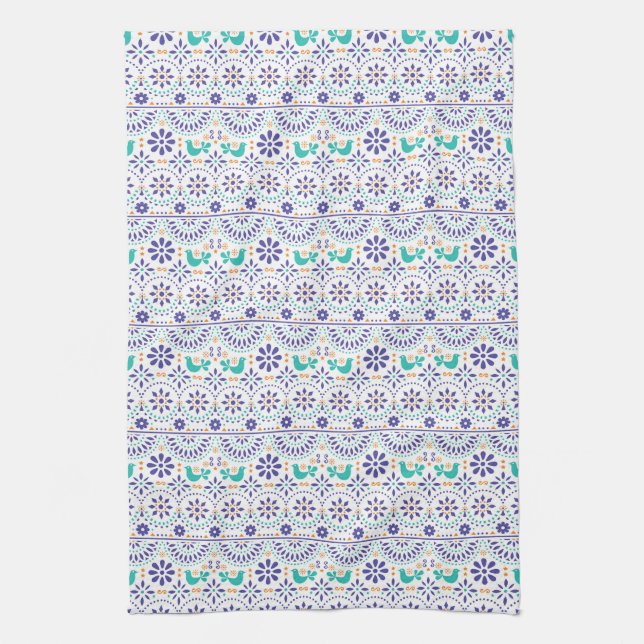 Linge De Cuisine Motif mexicain d'art populaire de tuile d'oiseau (Vertical)