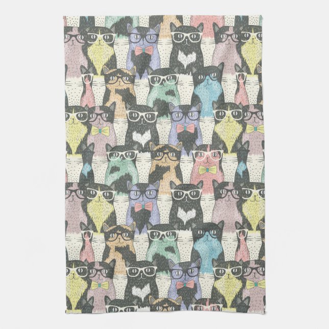 Linge De Cuisine Motif mignon de chats de hippie (Vertical)