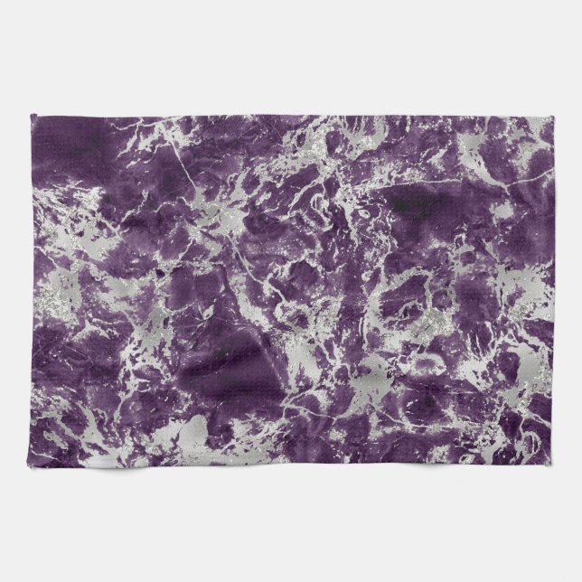 Linge De Cuisine Motif moderne en marbre violet et argenté (Horizontal)