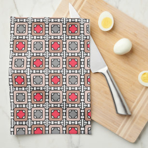 Linge De Cuisine motif moderne géométrique art déco gris rouge, bei