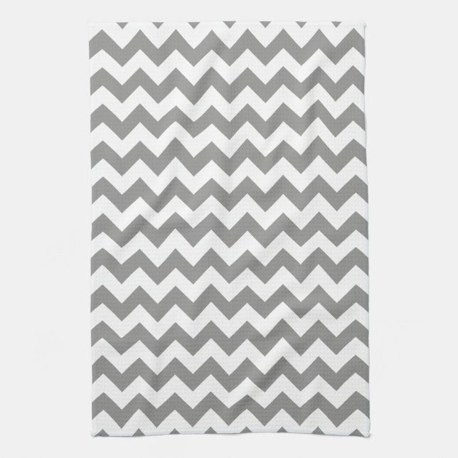 Linge De Cuisine Motif moderne gris et blanc Chevron Zigzag (Vertical)